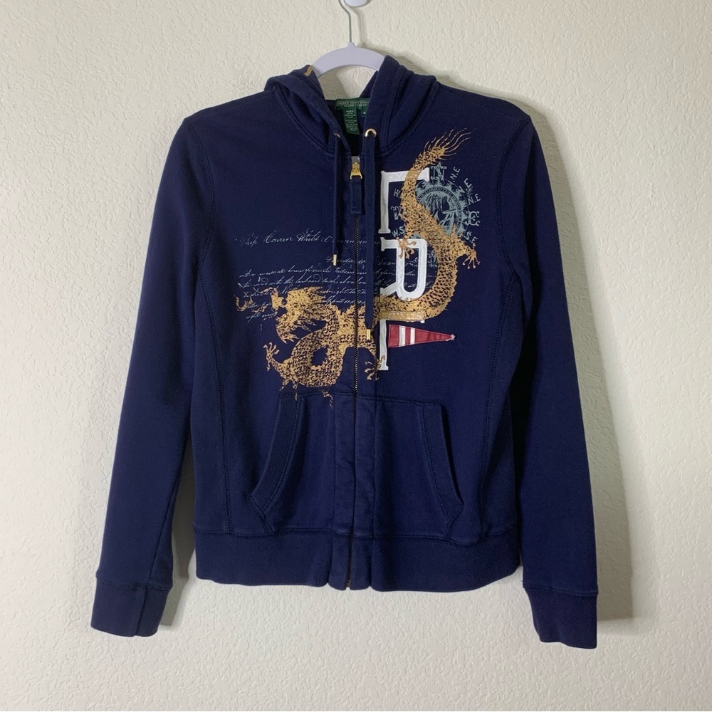 Lauren Ralph Lauren jeans blue y2k full zip hooded sweater M